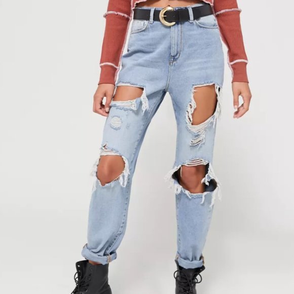 BDG Denim - BDG High-Waisted Mom Jean - Destroyed Light Wash
